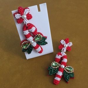 Christmas Seed Bead Candy Cane Earrings